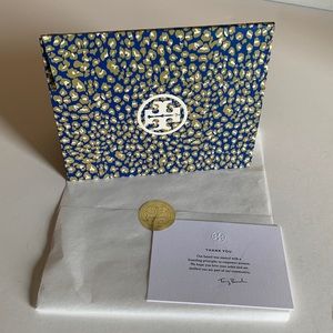 Tory Burch gift bag, wrapping paper, thank you note with logo sticker